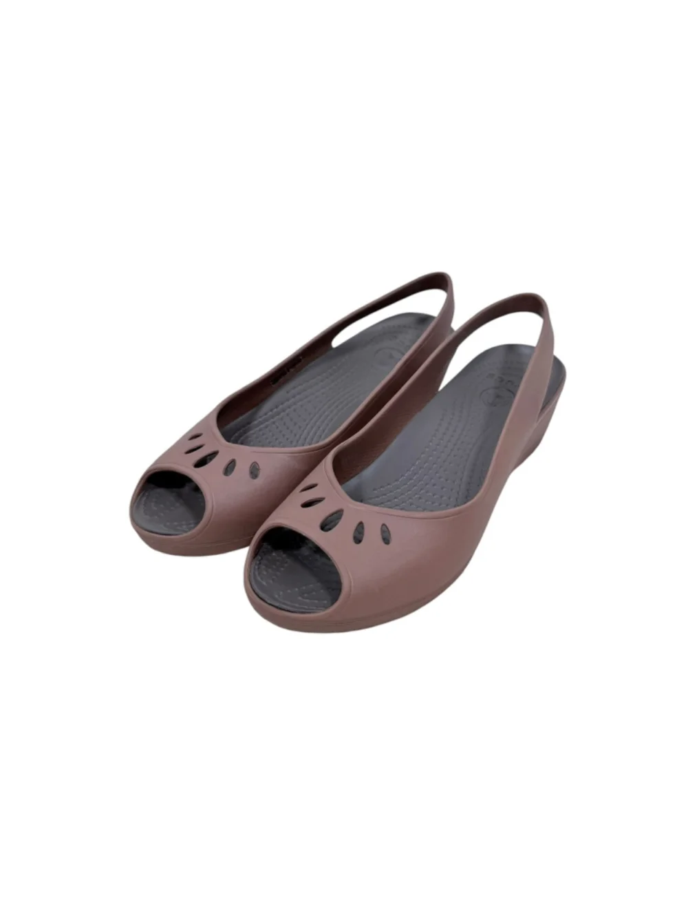 Crocs Mabyn Mini Wedge Womens Sandals Brown Peep Toe Beach Cruise Travel Size 8